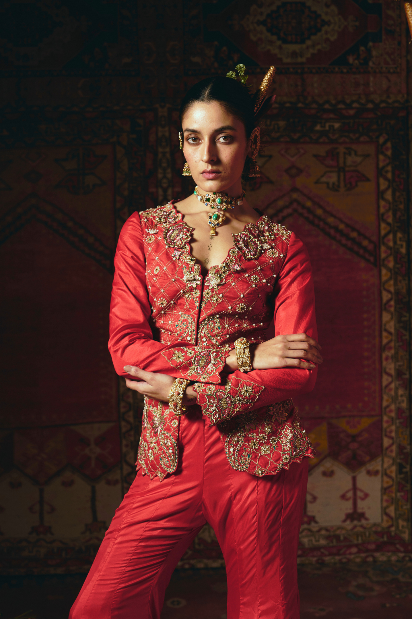 Red Jacket and Sharara Set