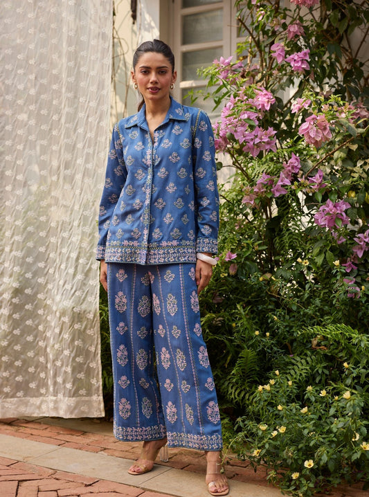 Vaani Linen Steel Blue Co-Ord Set