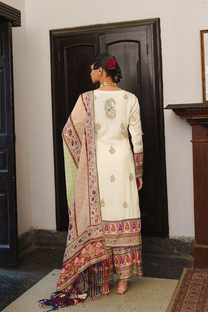 Ivory long kurta farsi salwar dupatta set