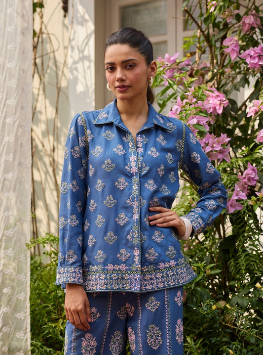 Vaani Linen Steel Blue Co-Ord Set