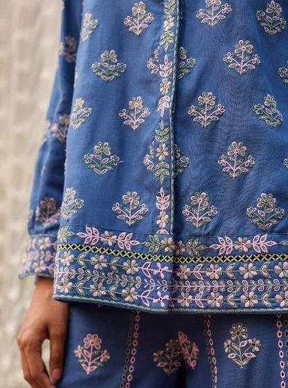 Vaani Linen Steel Blue Co-Ord Set