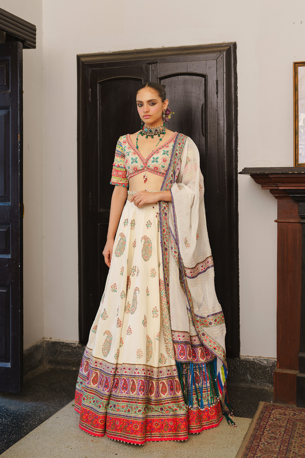 Ivory paisley lehenga set