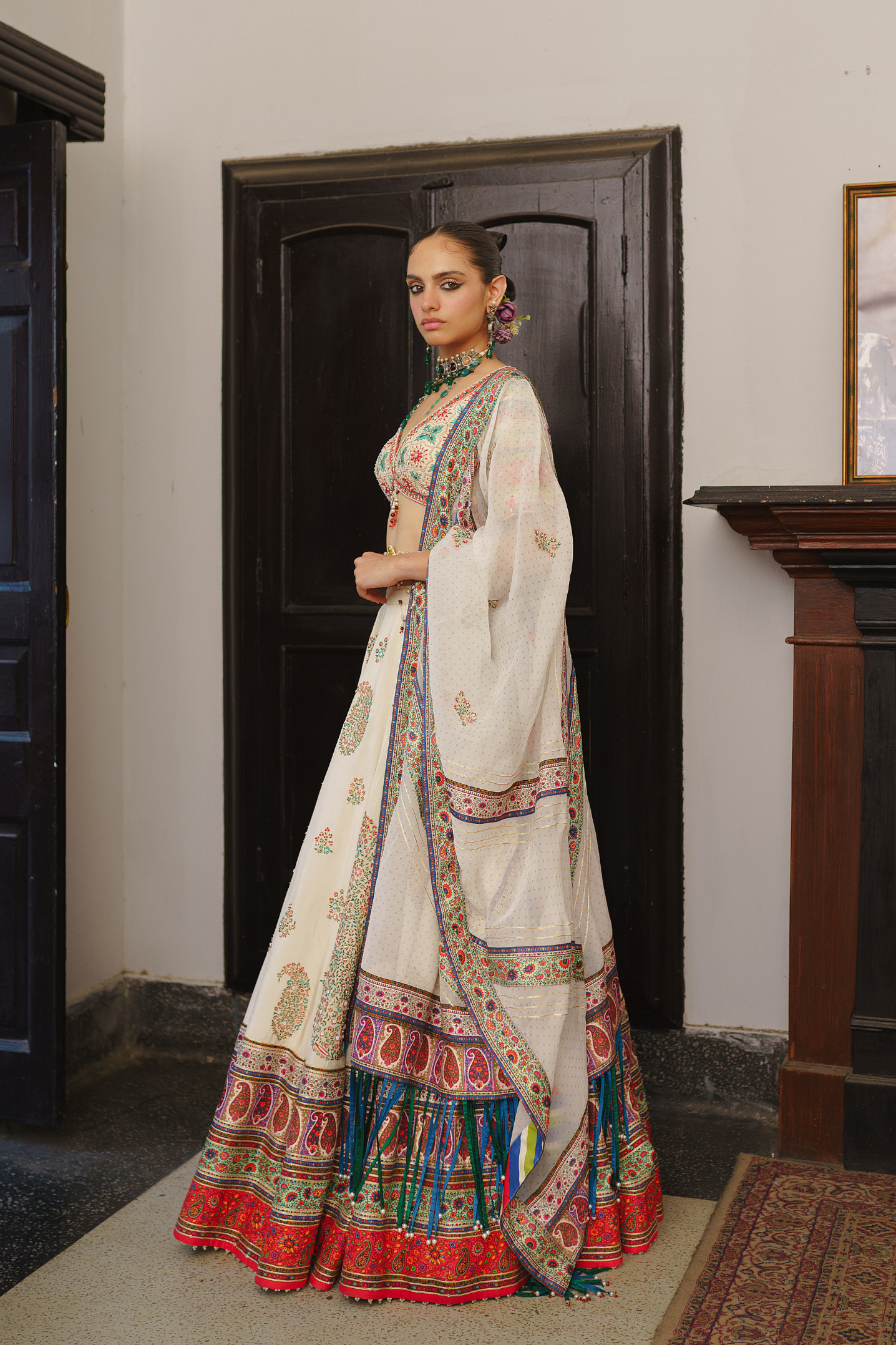Ivory paisley lehenga set
