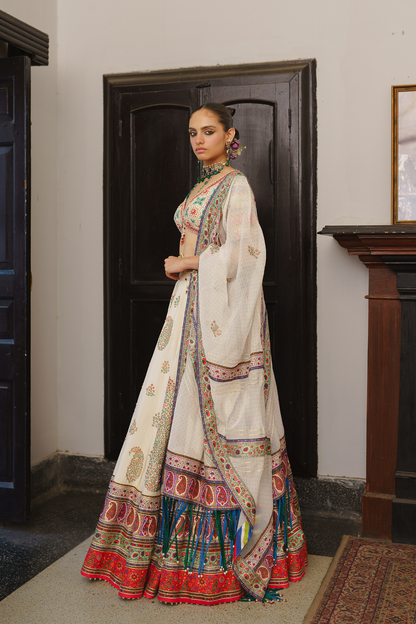 Ivory paisley lehenga set