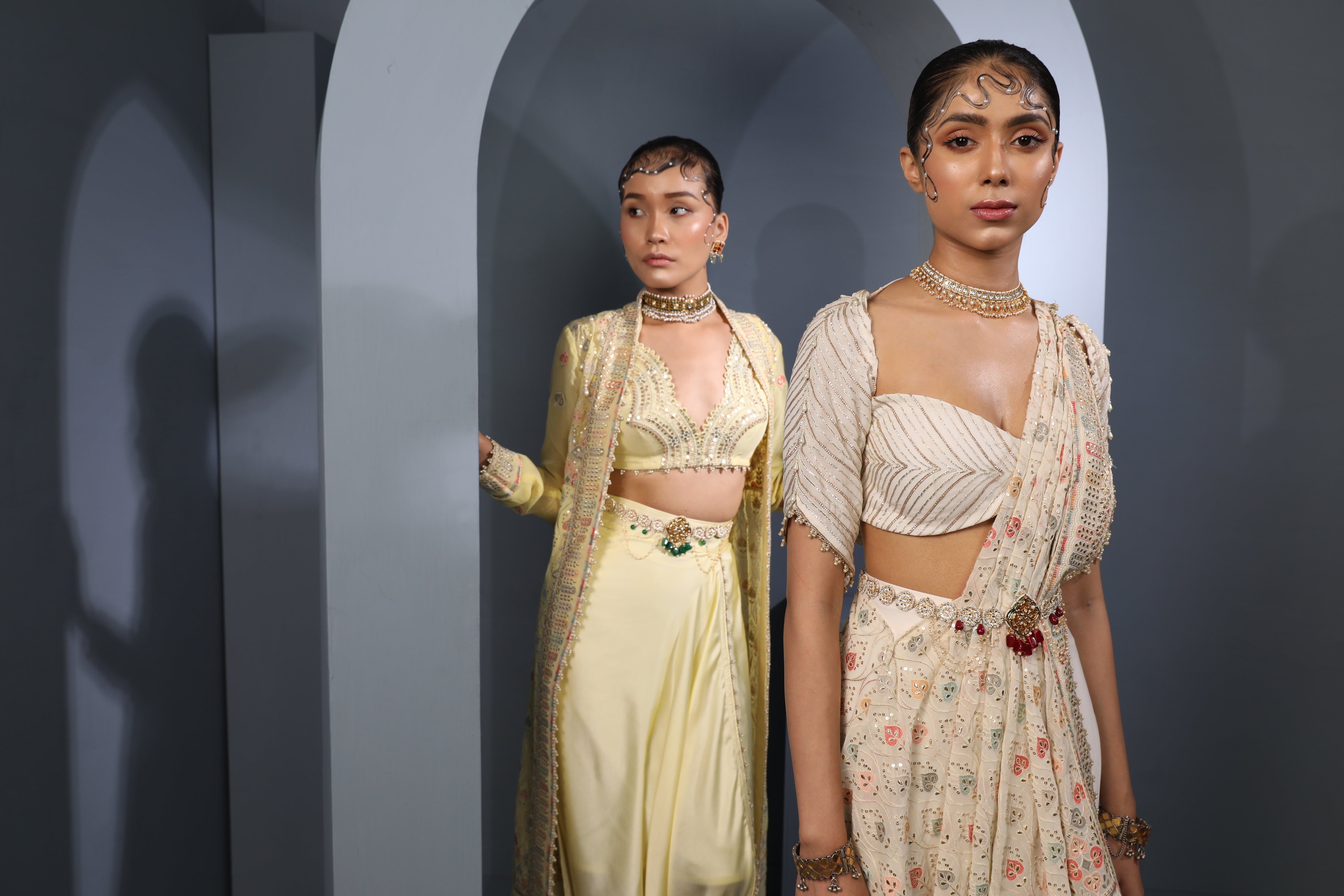 Women's Yellow Floral Draped Cape-Skirt