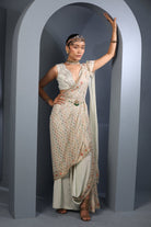 Women's White Floral Draped Saree Set