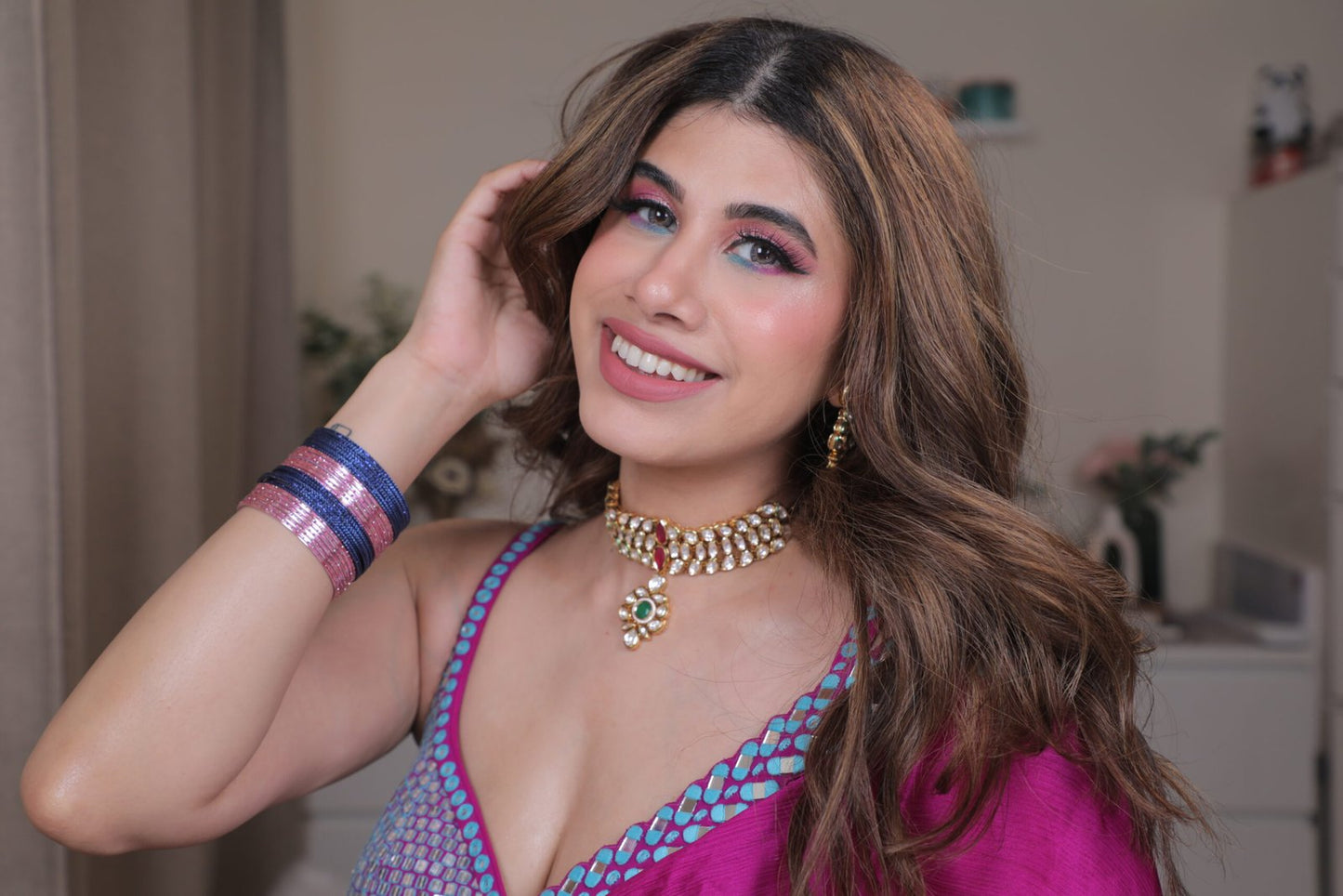 MALVIKA SITLANI IN Pop Wine Satin Chiffon Saree Set