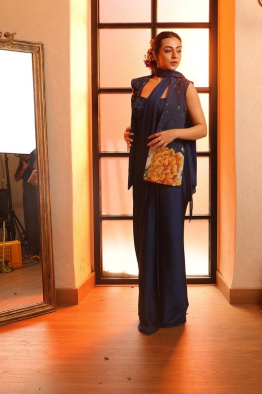 Midnight Bloom Blazer Saree