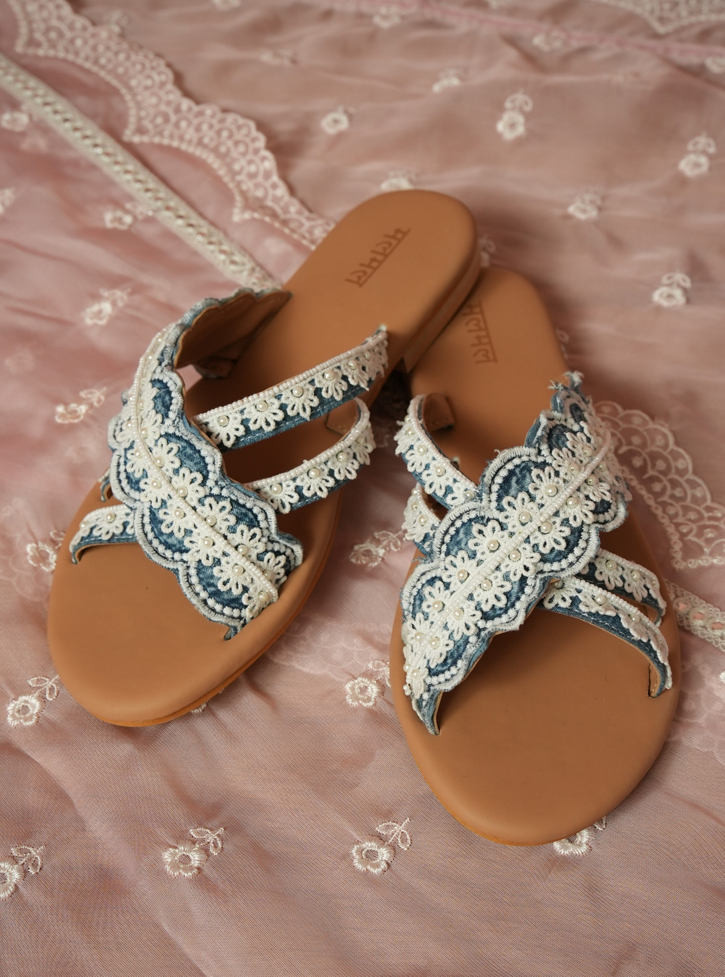 Bella Denim Cross StrapÂ Flat