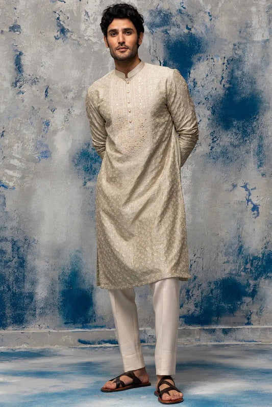 Beige Dori Patra Embroidery Kurta - Asuka Couture