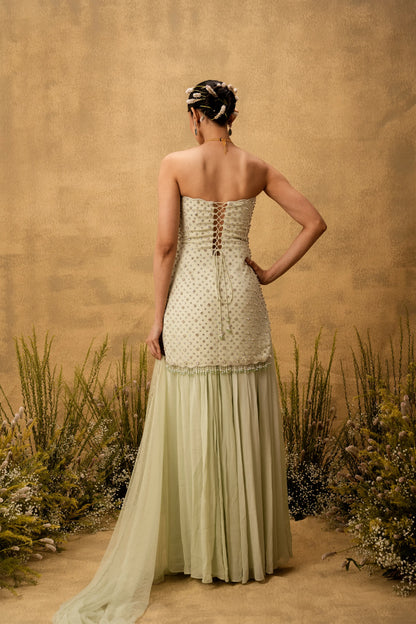 Mint green hand embroidered georgette sharara set