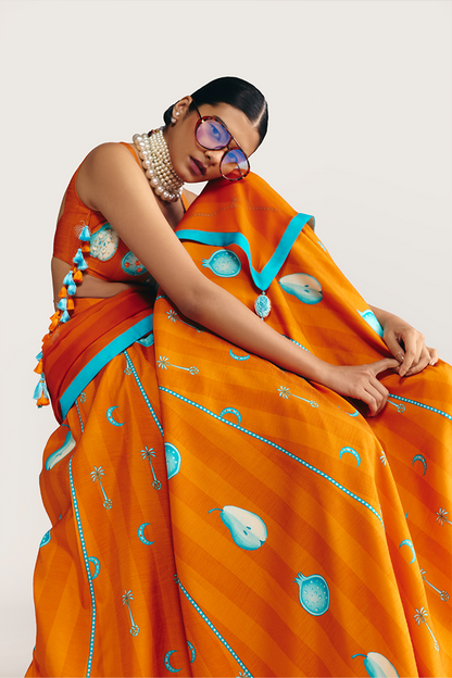 Saffron Sky Striped Lehenga Set