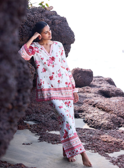 Aelani Linen Printed Off White Co-ord Set