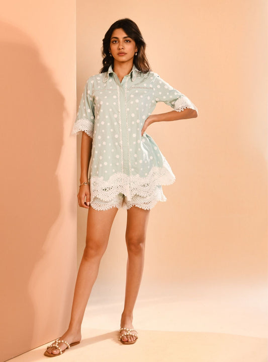 Zain Supima Cotton Teal Blue Co-ord Set