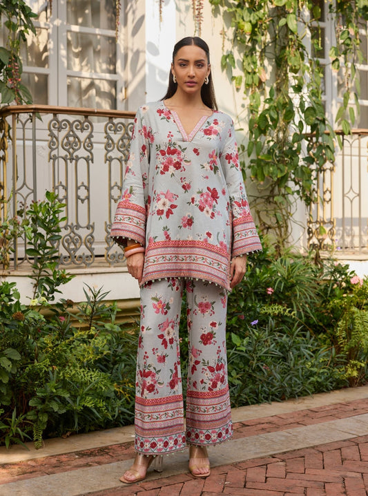 Aelani Linen Printed Blue Co-ord Set