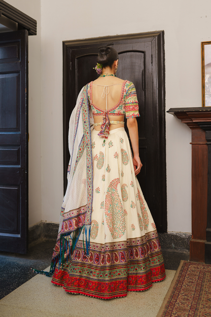 Ivory paisley lehenga set