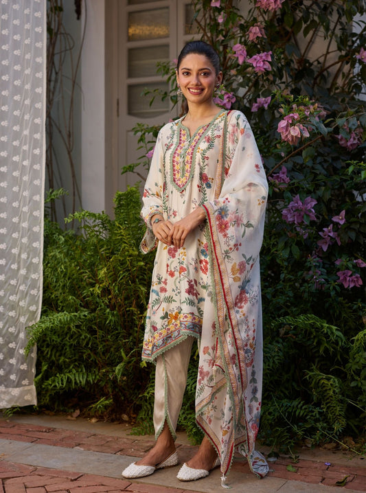Aro Cupro Satin Off White Kurta Set