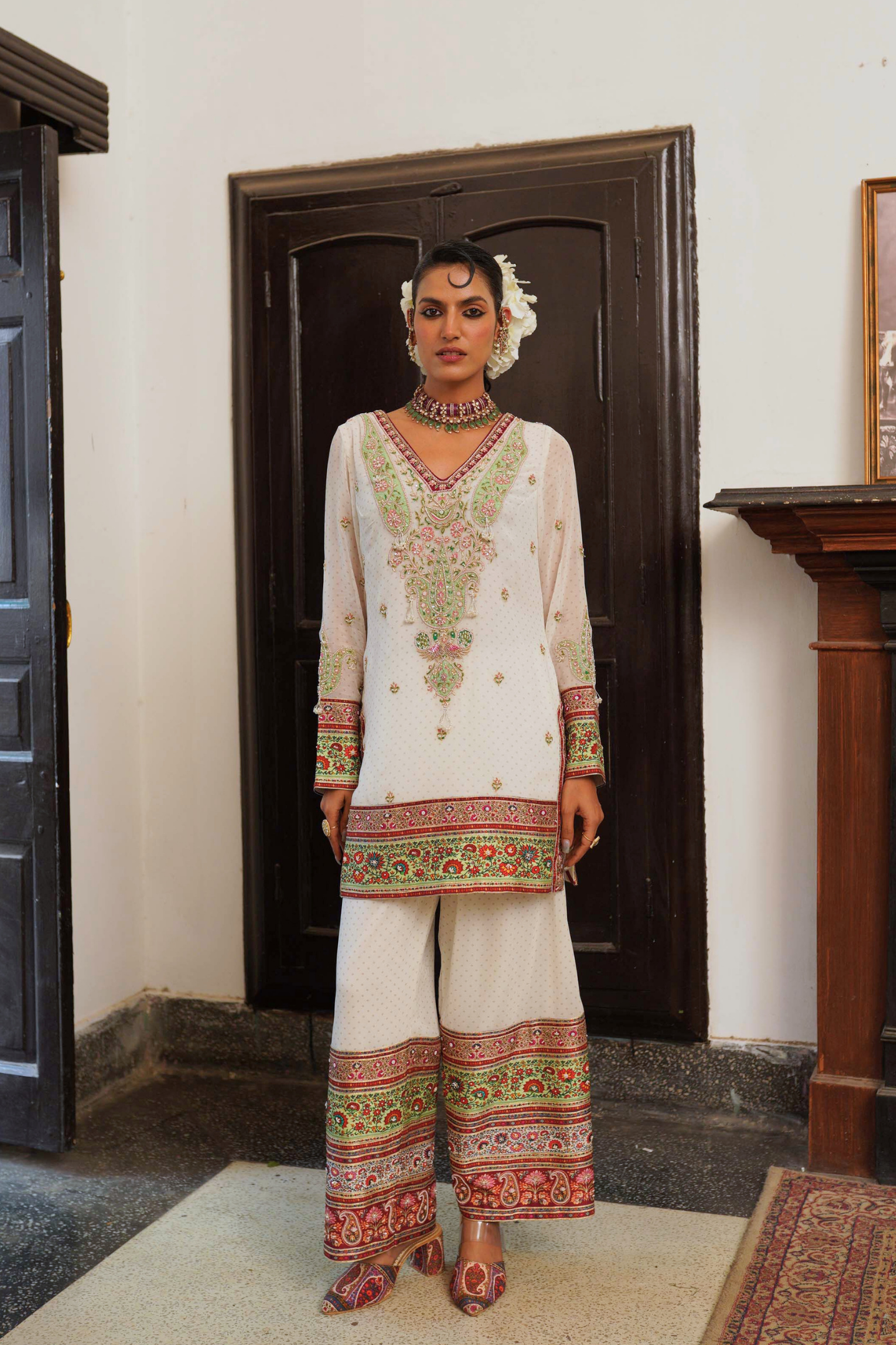Ivory short kurta farsi salwar with duppata