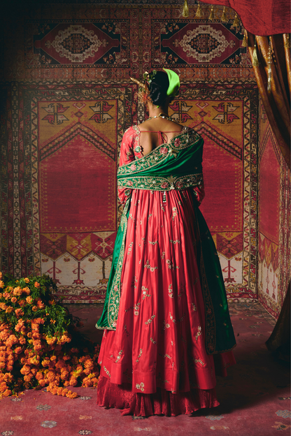 Red Open Jacket Anarkali Set