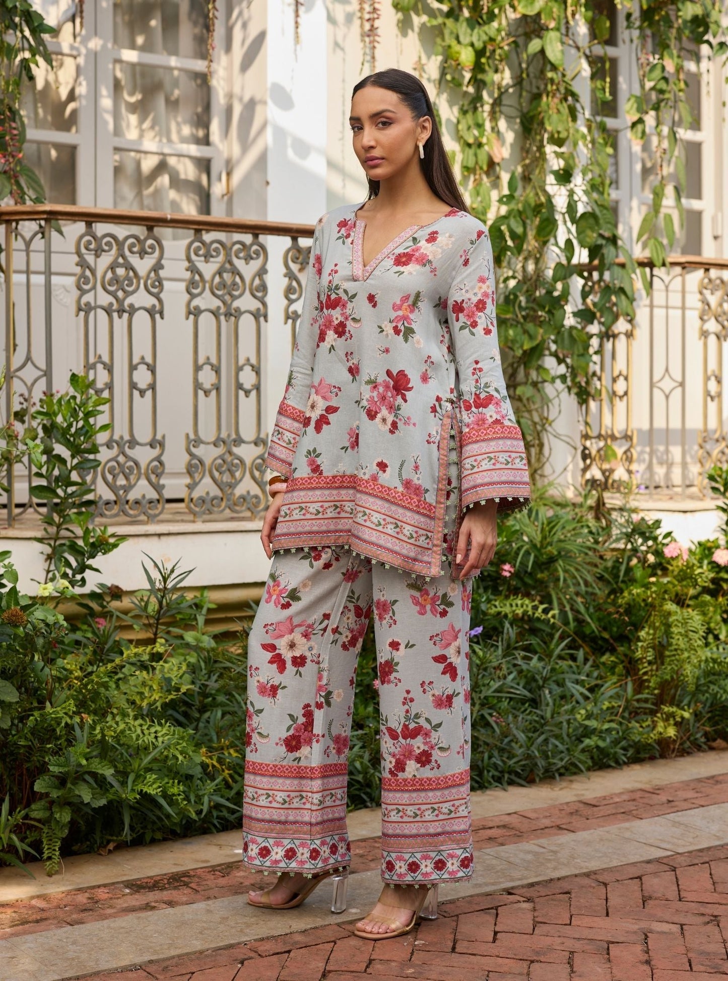 Aelani Linen Printed Blue Co-ord Set