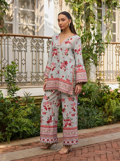 Aelani Linen Printed Blue Co-ord Set