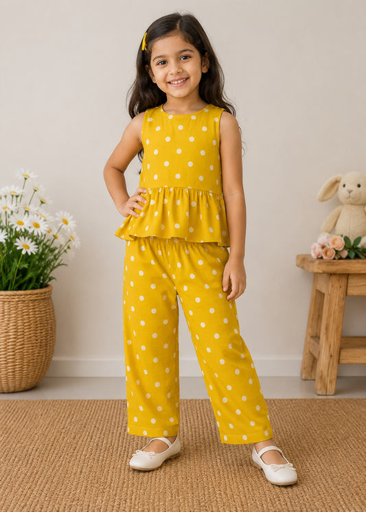 Yellow polka dot cord set