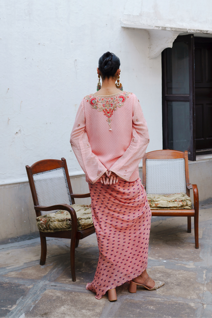 Soft pink kurta with dhoti drape set