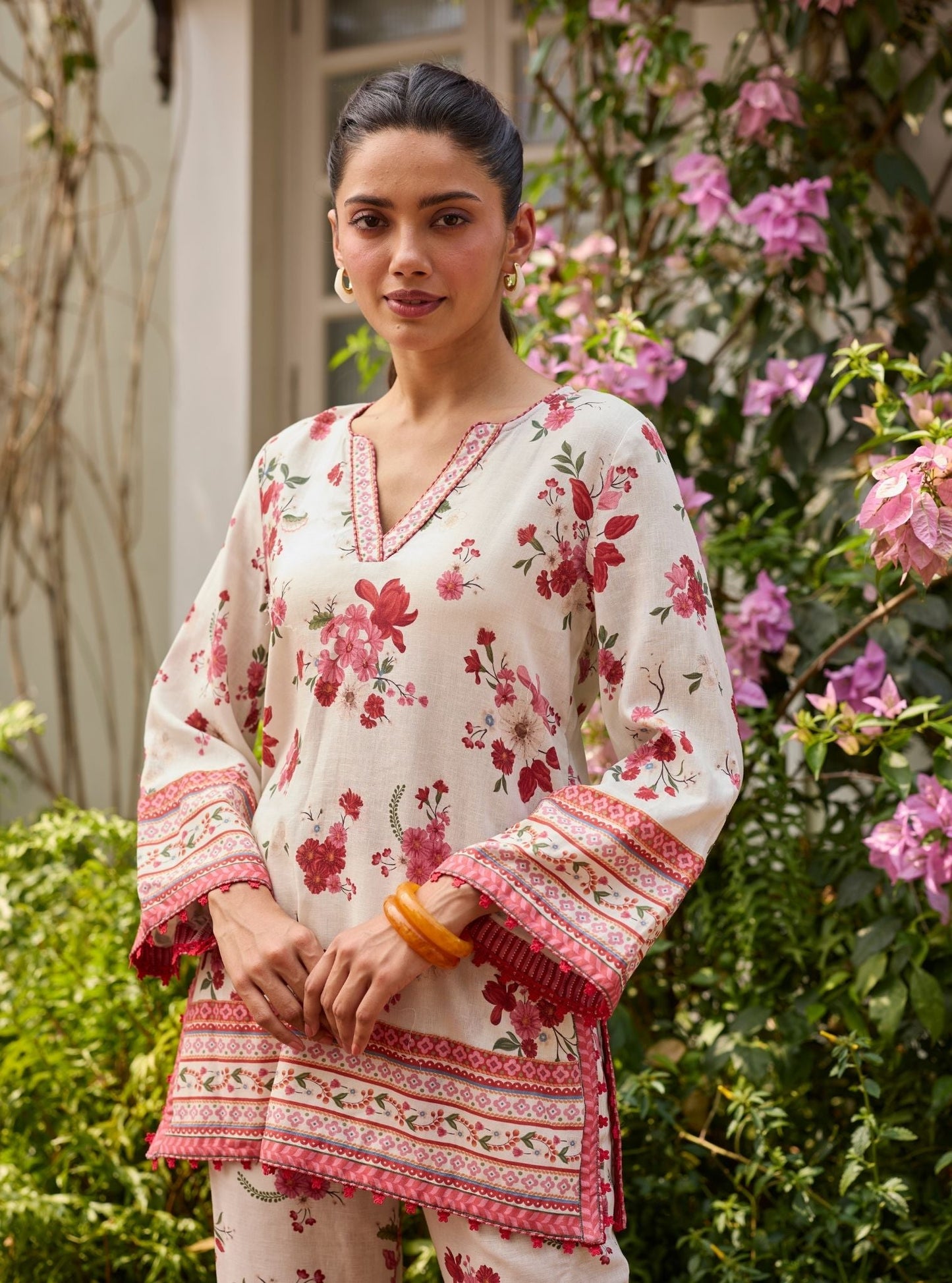 Aelani Linen Printed Off White Co-ord Set