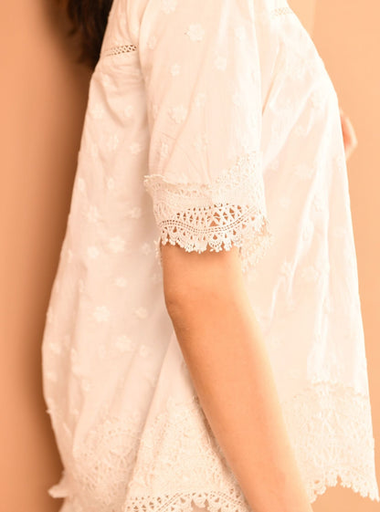 Zain Supima Cotton White Co-ord Set