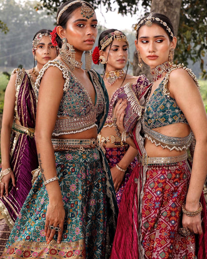 Shop Women's Wine Banarasi Ikat Lehenga Set 