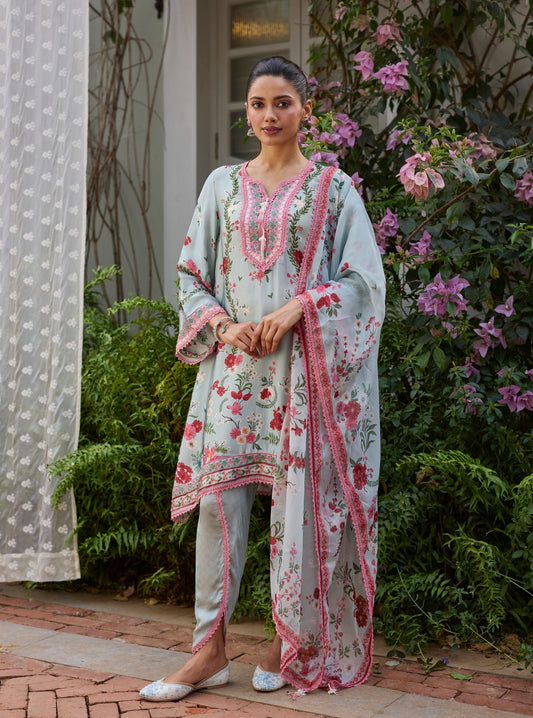 Aro Cupro Satin Blue Kurta Set