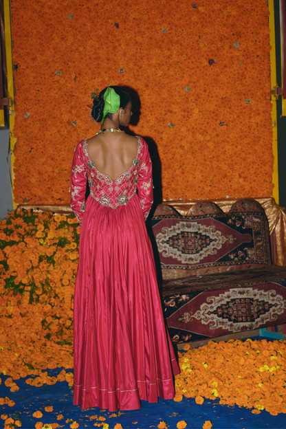 Pink Soft Silk Anarkali Set