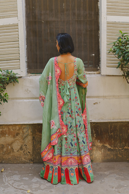 Pista green floral anarkali set