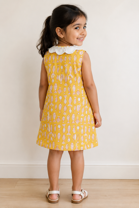 Yellow fish printed dress
