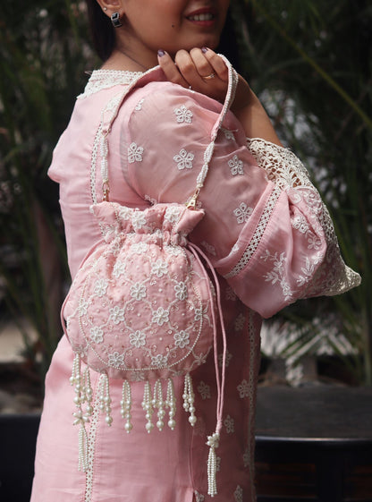 Mulmul Ruhani Pink Potli Bag