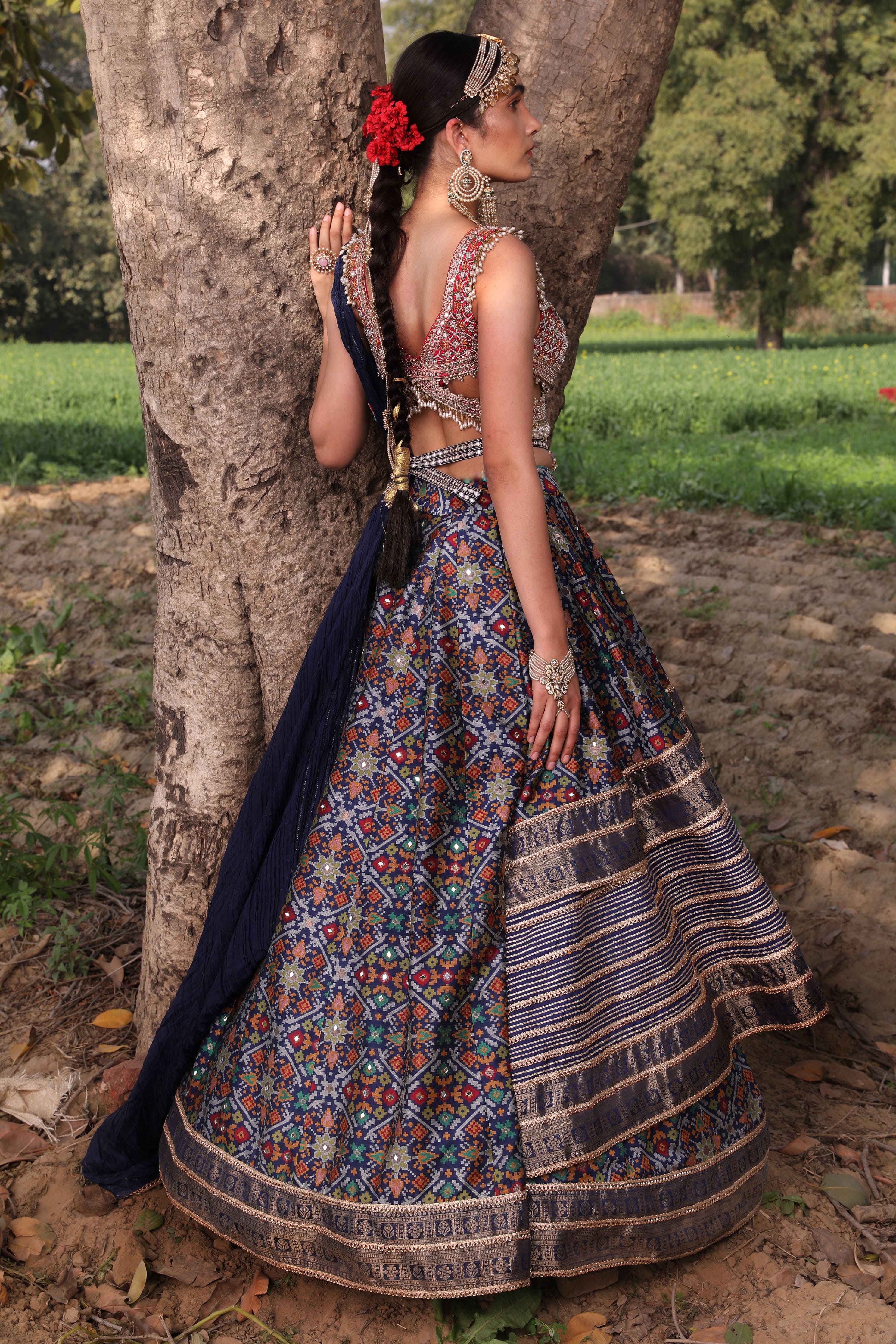Women's Midnight Blue Woven Embroidered Lehenga