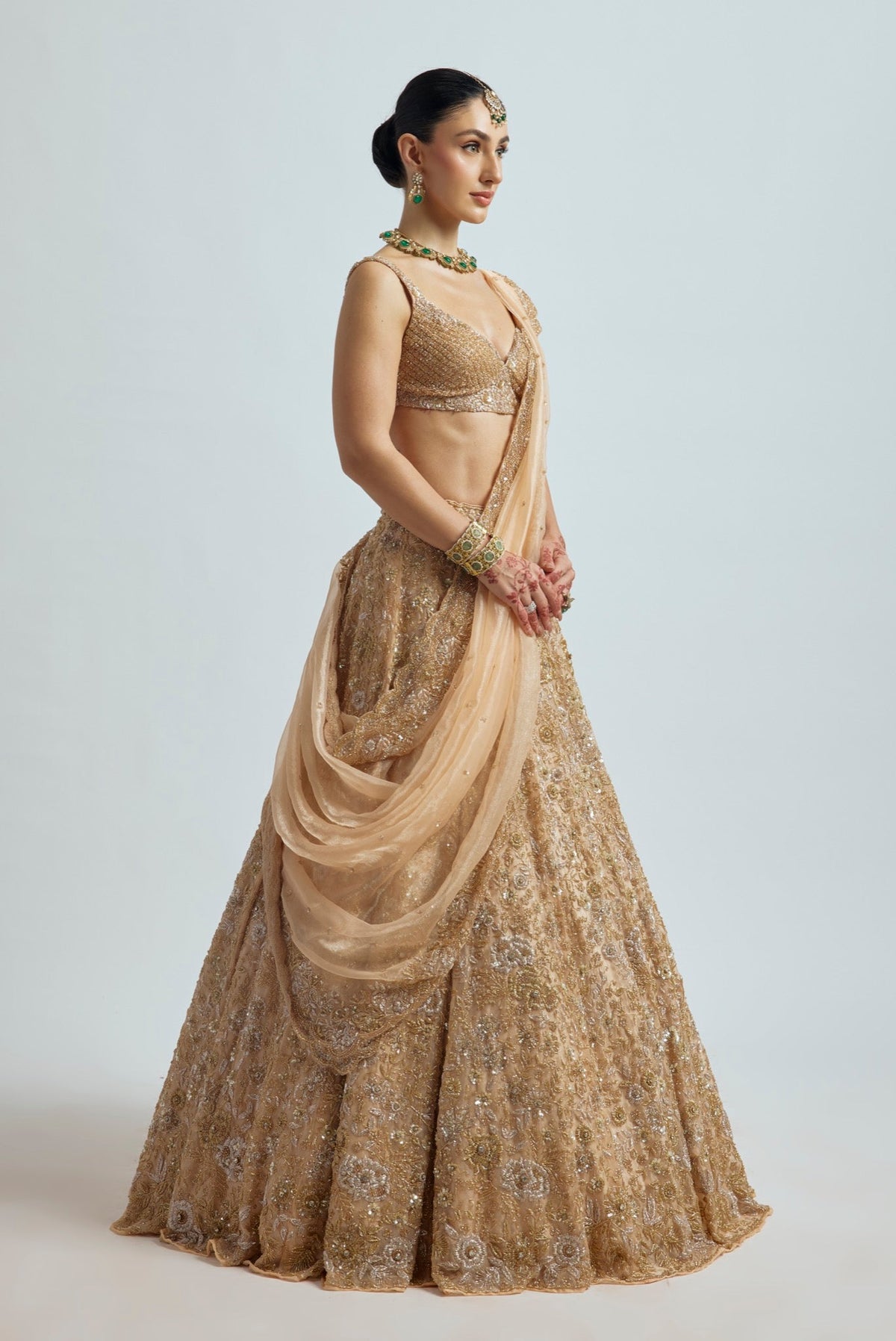 SUNEHRI PEACH LEHENGA
