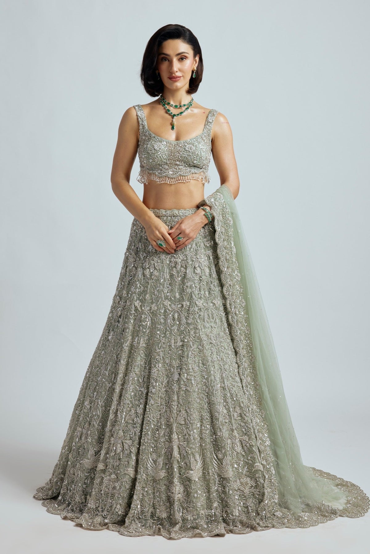 Hoor Powder Blue Lehenga - front