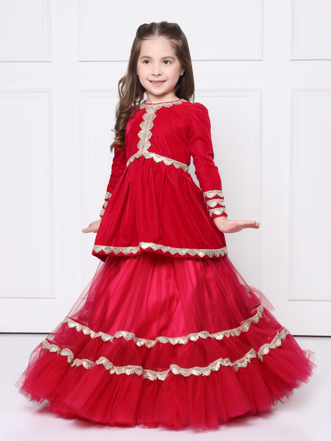 MAGENTA VELVET LEHENGA SET