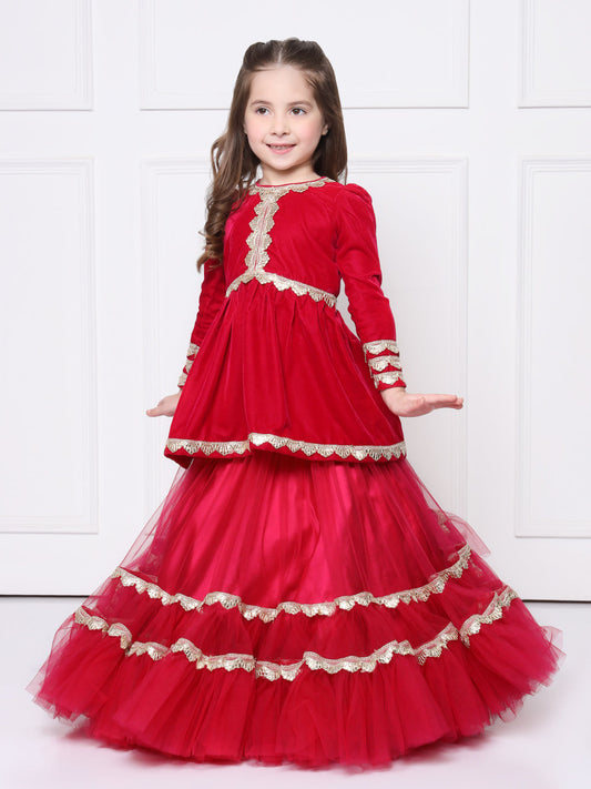 MAGENTA VELVET LEHENGA SET
