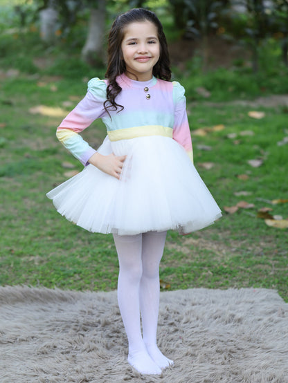 Rainbow White Net Dress