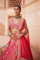 Women's Coral Banarsi Woven Lehenga Set