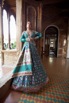 Women's Teal Patola Woven Jacket-Lehenga