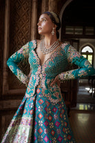 Women's Teal Patola Woven Jacket-Lehenga