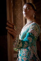 Women's Teal Patola Woven Jacket-Lehenga
