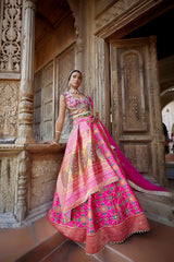 Women's Hot Pink Patola Woven Lehenga Set