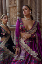 Women's Purple Floral Jamawar Lehenga Set