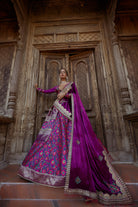 Women's Purple Floral Jamawar Lehenga Set