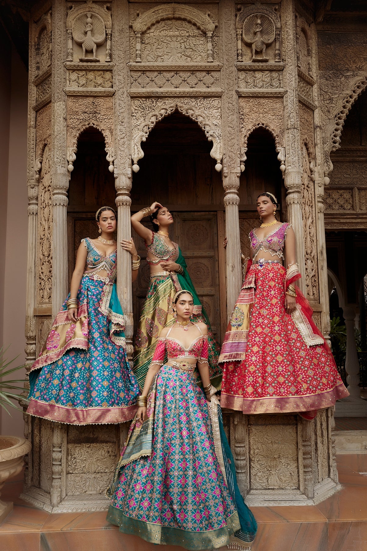 Women's Teal Blue Patola Woven Lehenga Set