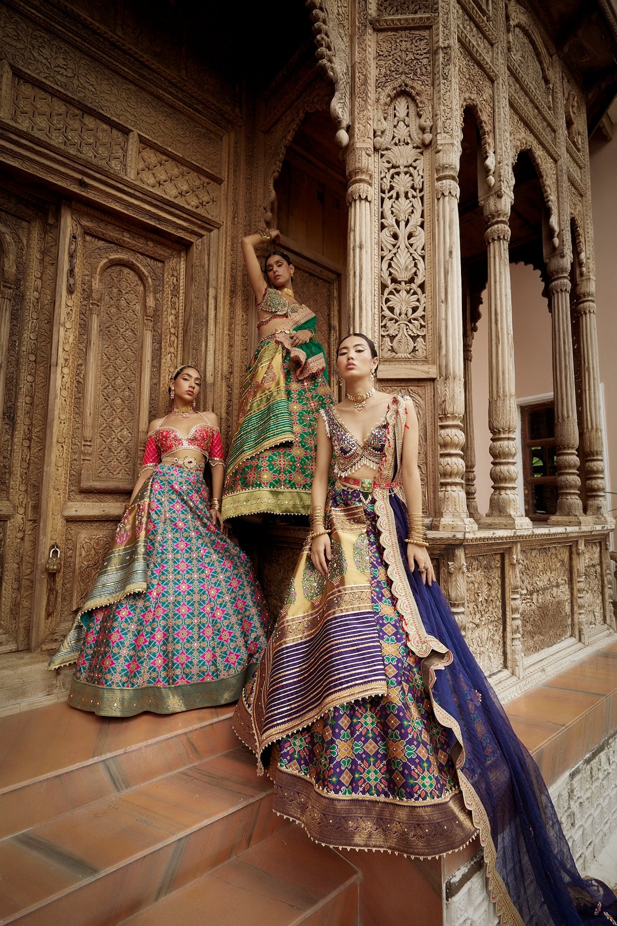 Women's Deep Blue Patola Woven Lehenga Set